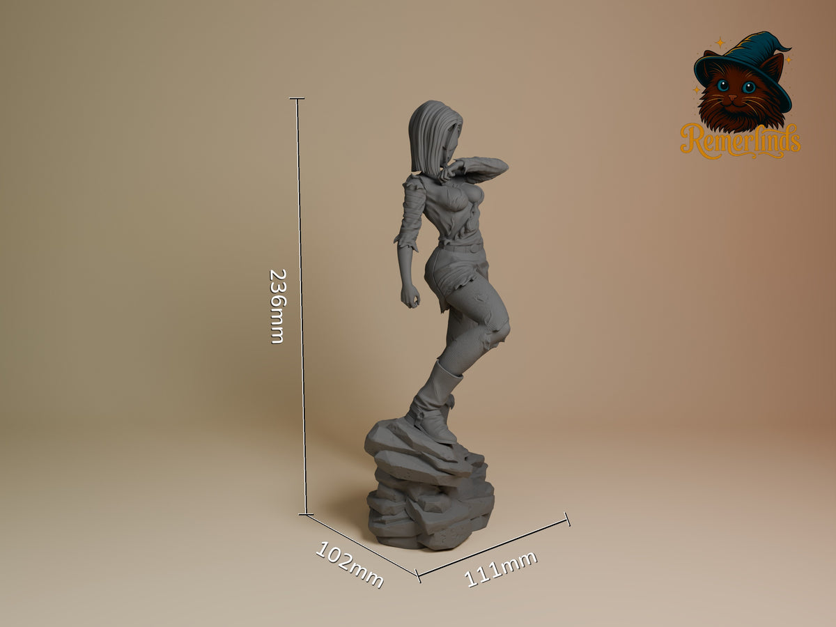 Silver Cyborg from Dragon Sphere Y is an unpainted resin figure in side view on a rocky base.