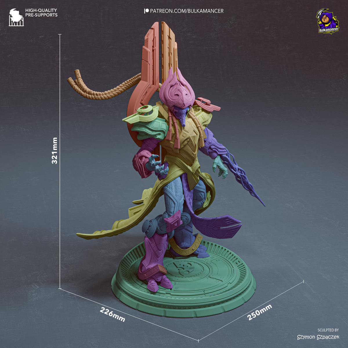 Artanis from Starcraft II is an unpainted resin figure in three-quarter pose, with armor and appendages on a sculpted base.