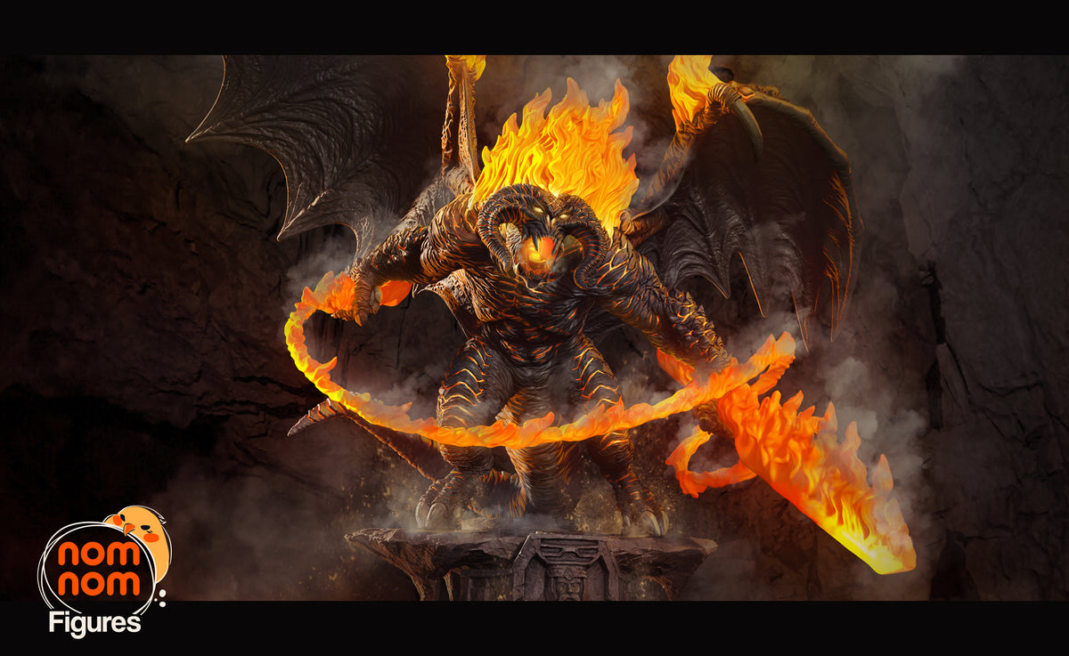 Fully painted sample of Balrog from Legendary Ring Saga by Nomnom, showing intended final look for display reference.