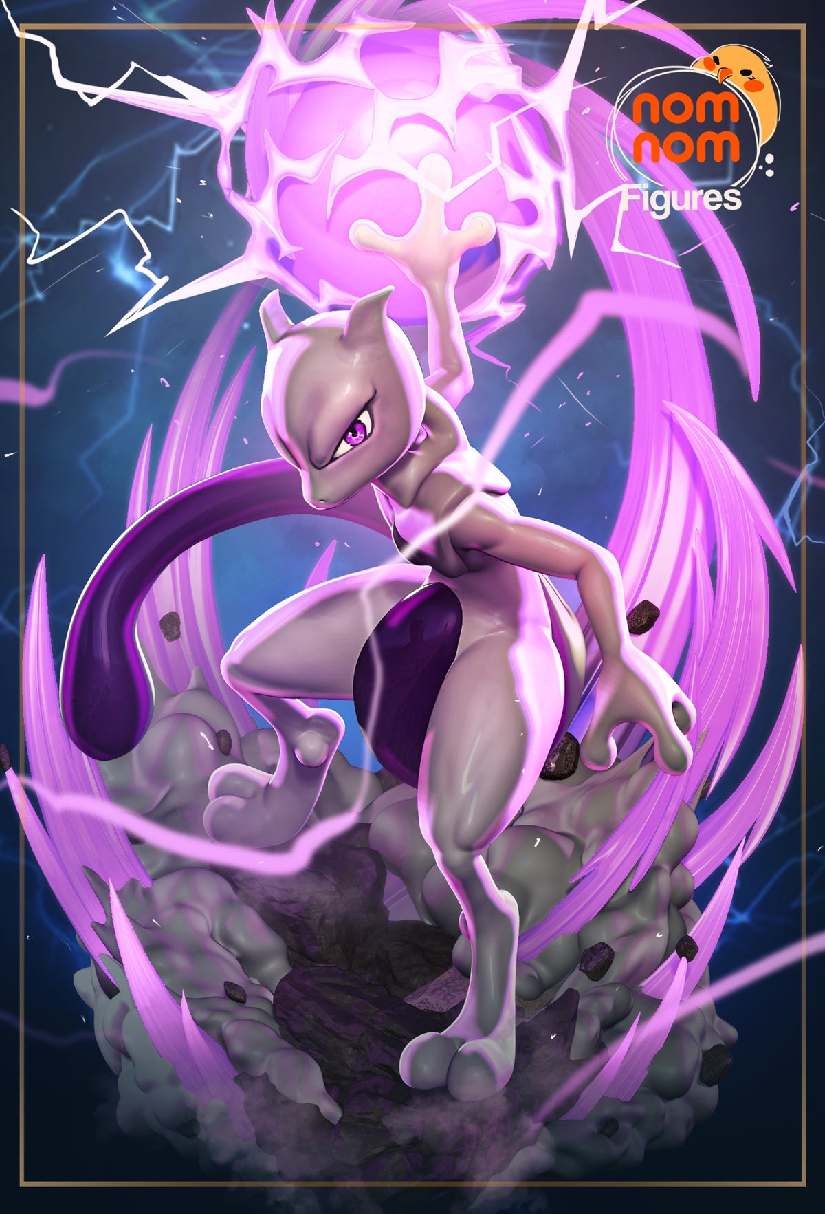 Fully painted sample of MewTwo from Pocket Specters by Nomnom, showing intended final look for display reference.