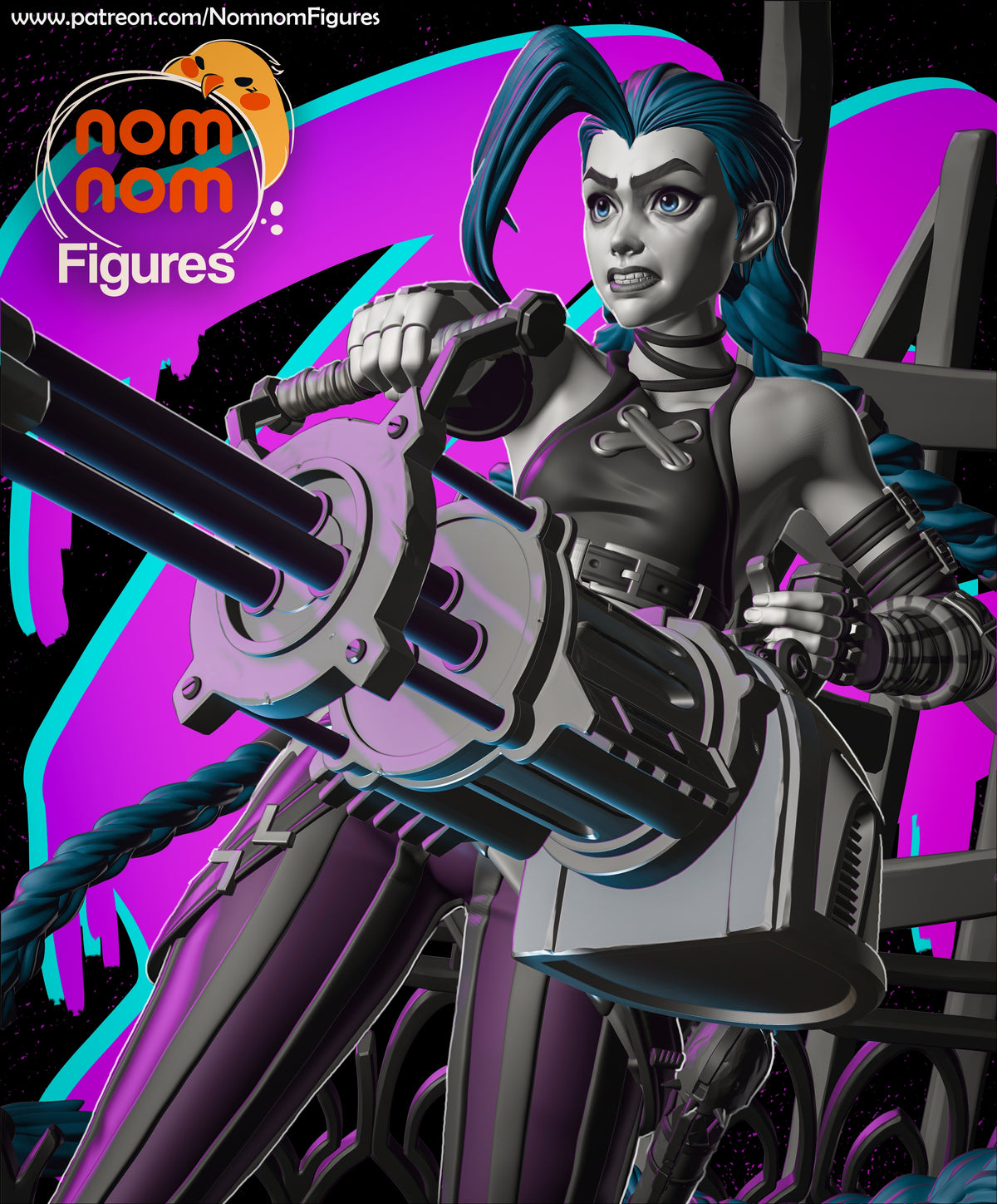 Ekko vs Jinx from Arcane resin diorama shows painted Jinx wielding a weapon on sculpted base.