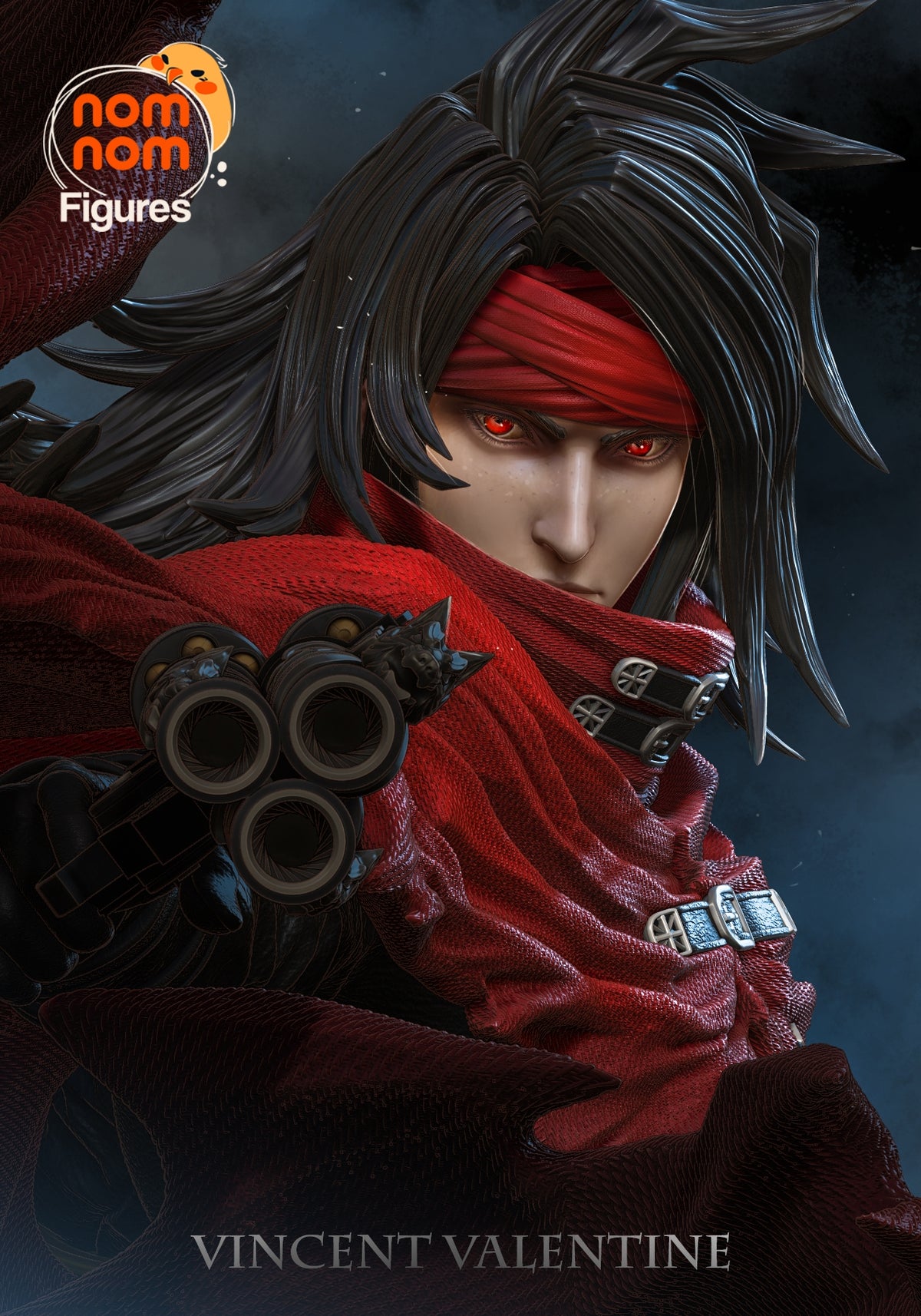 Fully painted sample of Vincent Valentine from Final Fable by Nomnom, showing intended final look for display reference.