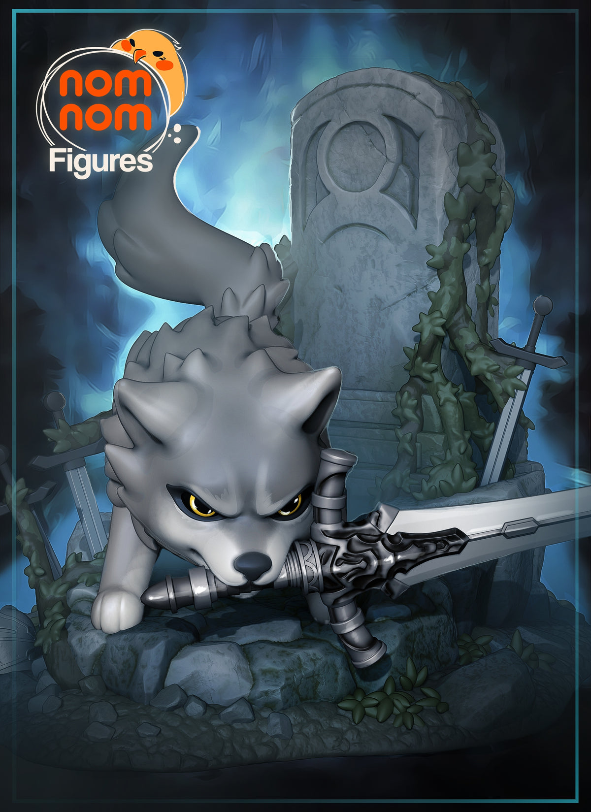 Fully painted sample of Mythic Grey Wolf from Ashen Souls by Nomnom, showing intended final look for display reference.