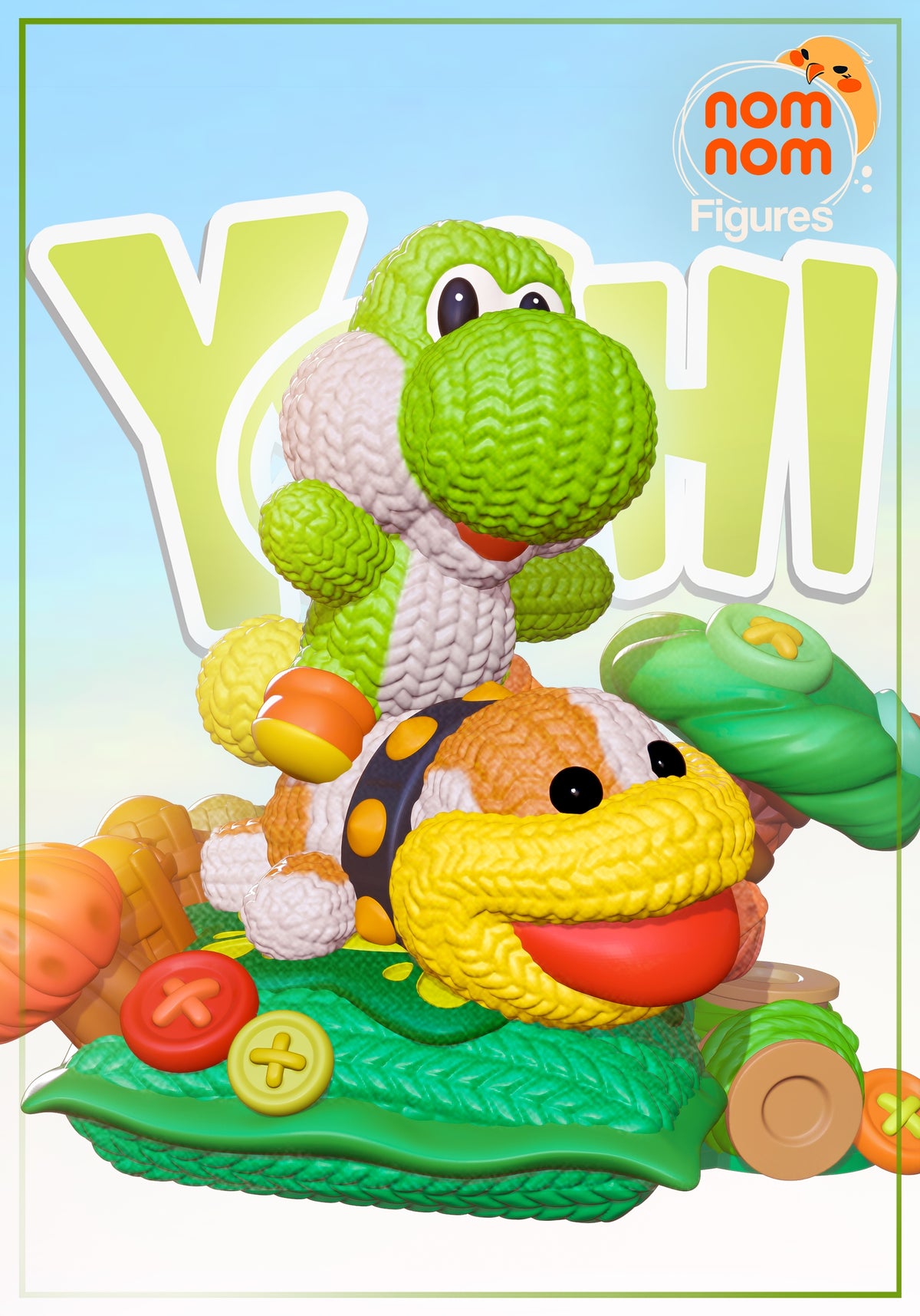Fully painted sample of Yarn Dino from Woolly Realm by Nomnom, showing intended final look for display reference.