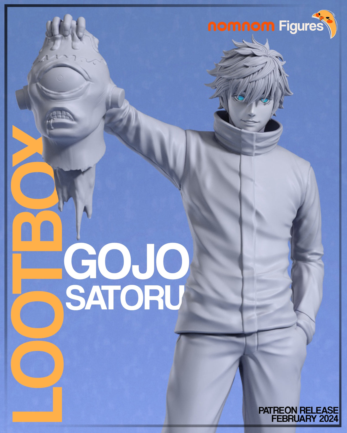 Satoru Goju from Jujutsu Kaisen is an unpainted resin figure standing with one arm extended.