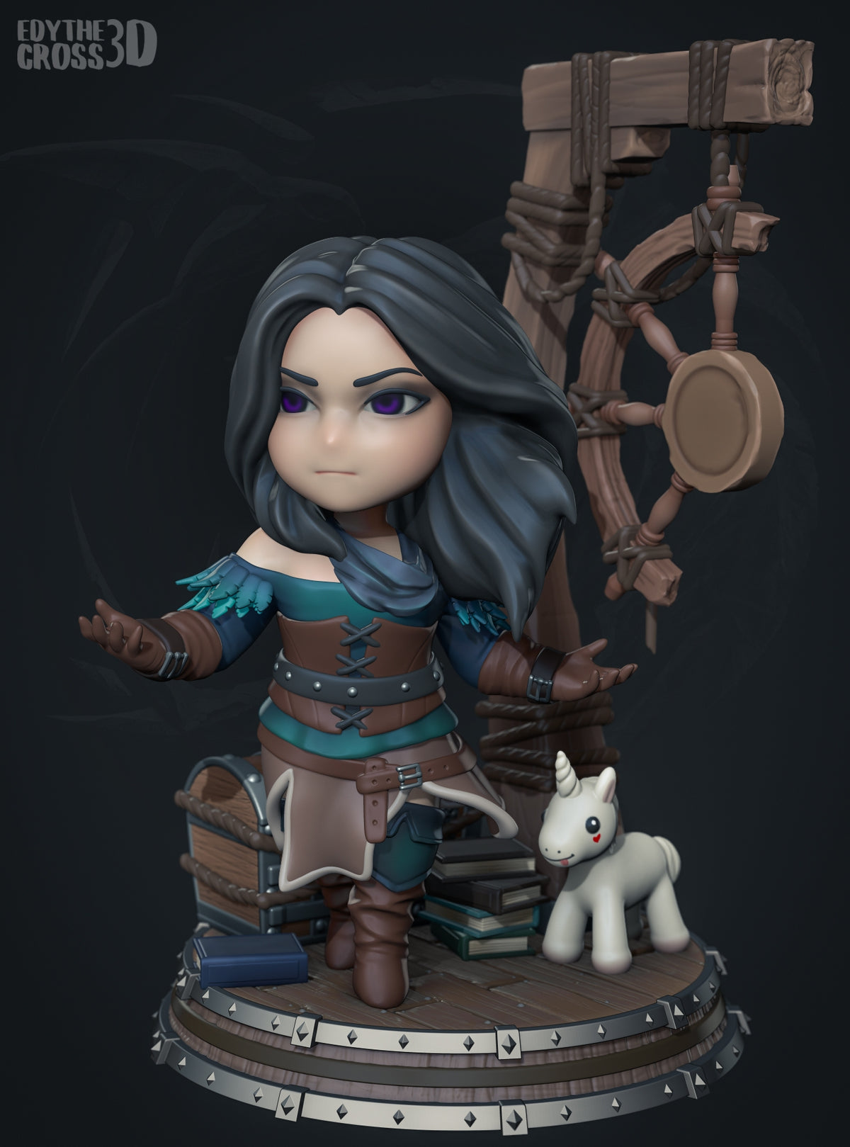 Fully painted sample of female sorceress from Monster Hunter Geraldo by Nomnom, showing intended final look for display reference.
