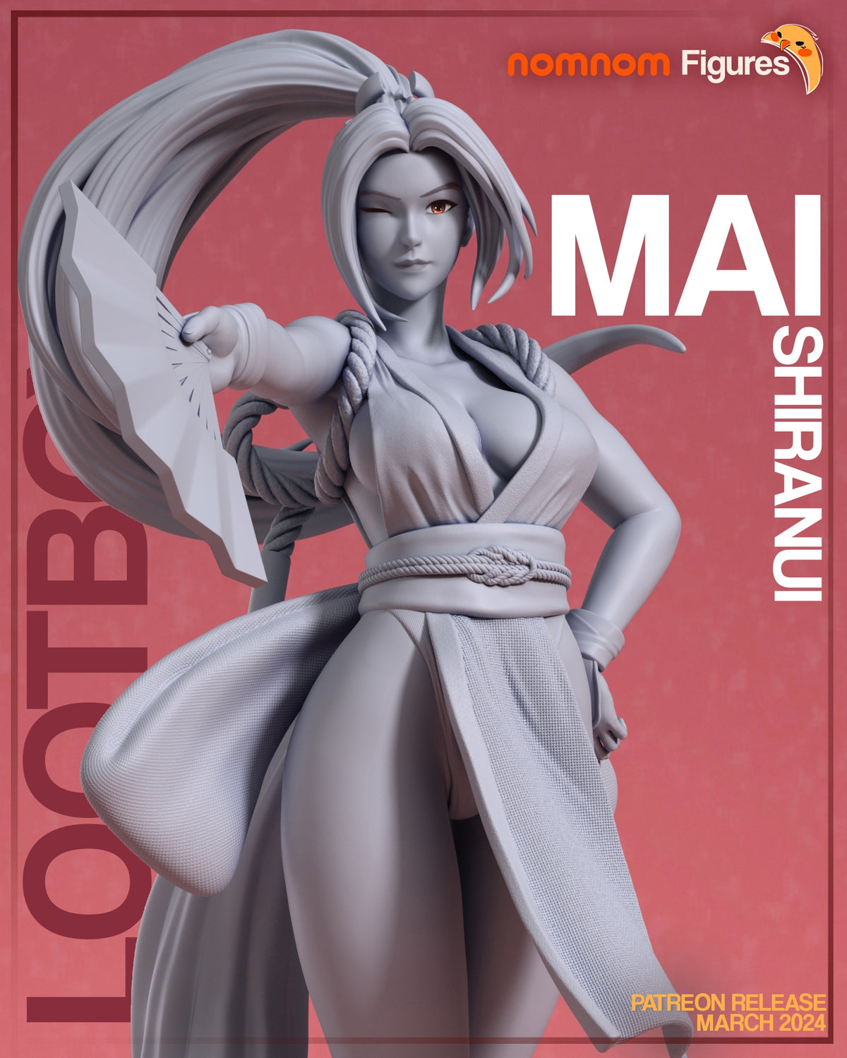 Fully painted sample of Scarlet Fan Dancer from Monarch of Brawlers by Nomnom, showing intended final look for display reference.