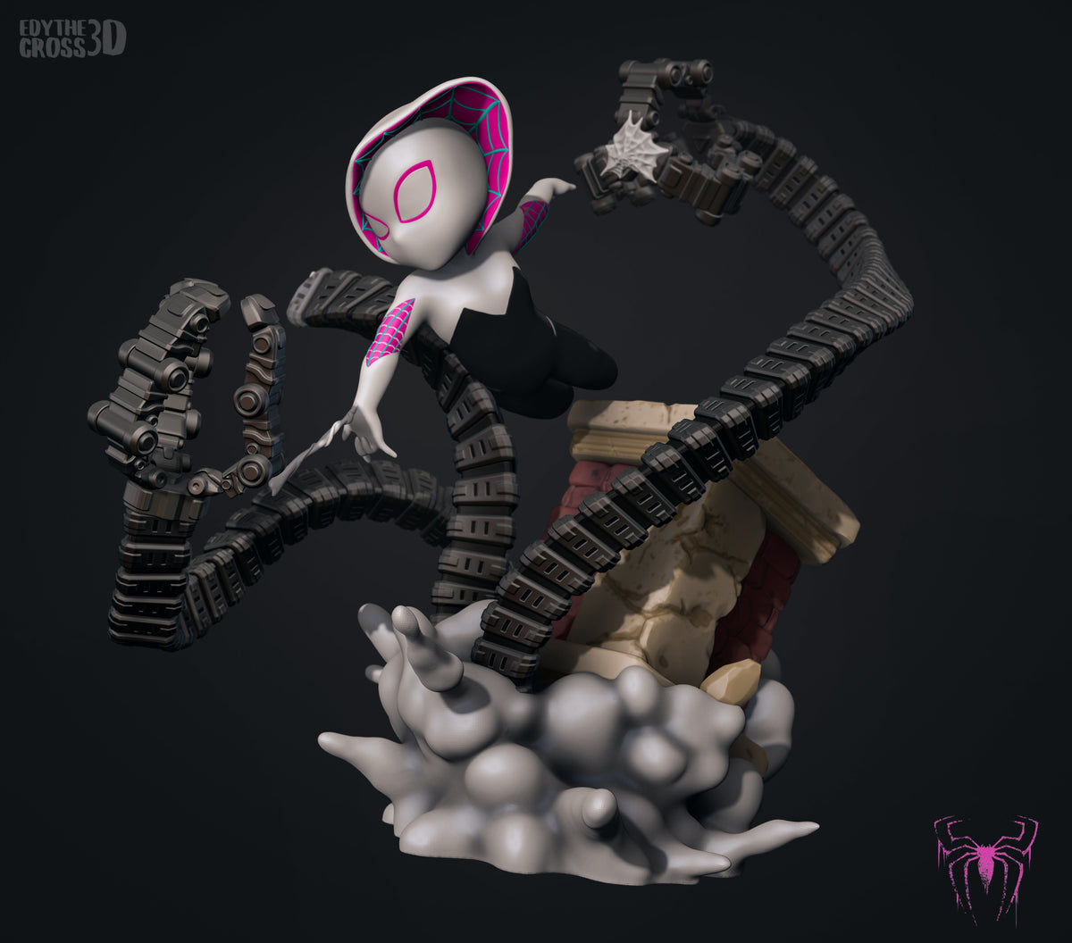 Fully painted sample of Masked Heroine from Spiderman by Nomnom, showing intended final look for display reference.