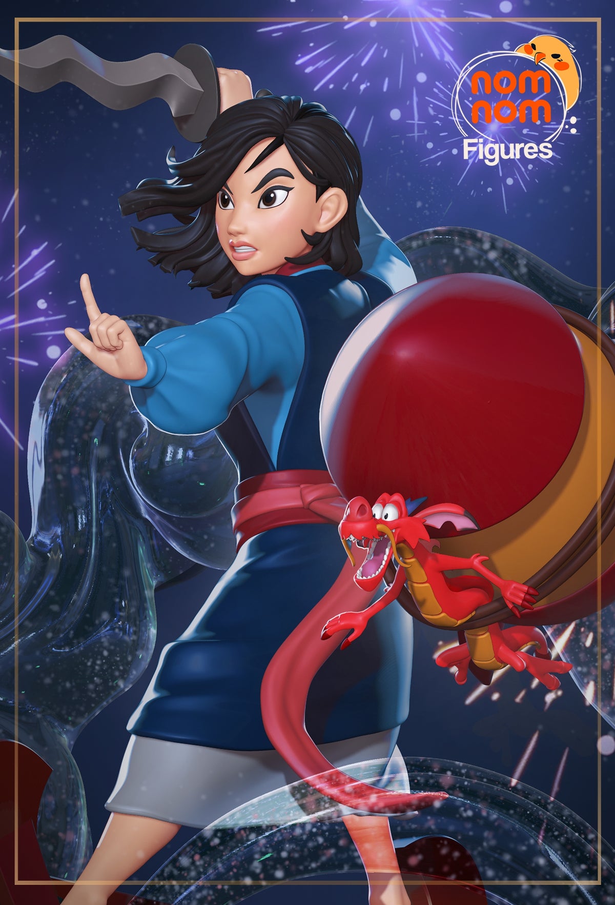 Fully painted sample of Mulan from Flower of Valor by Nomnom, showing intended final look for display reference.