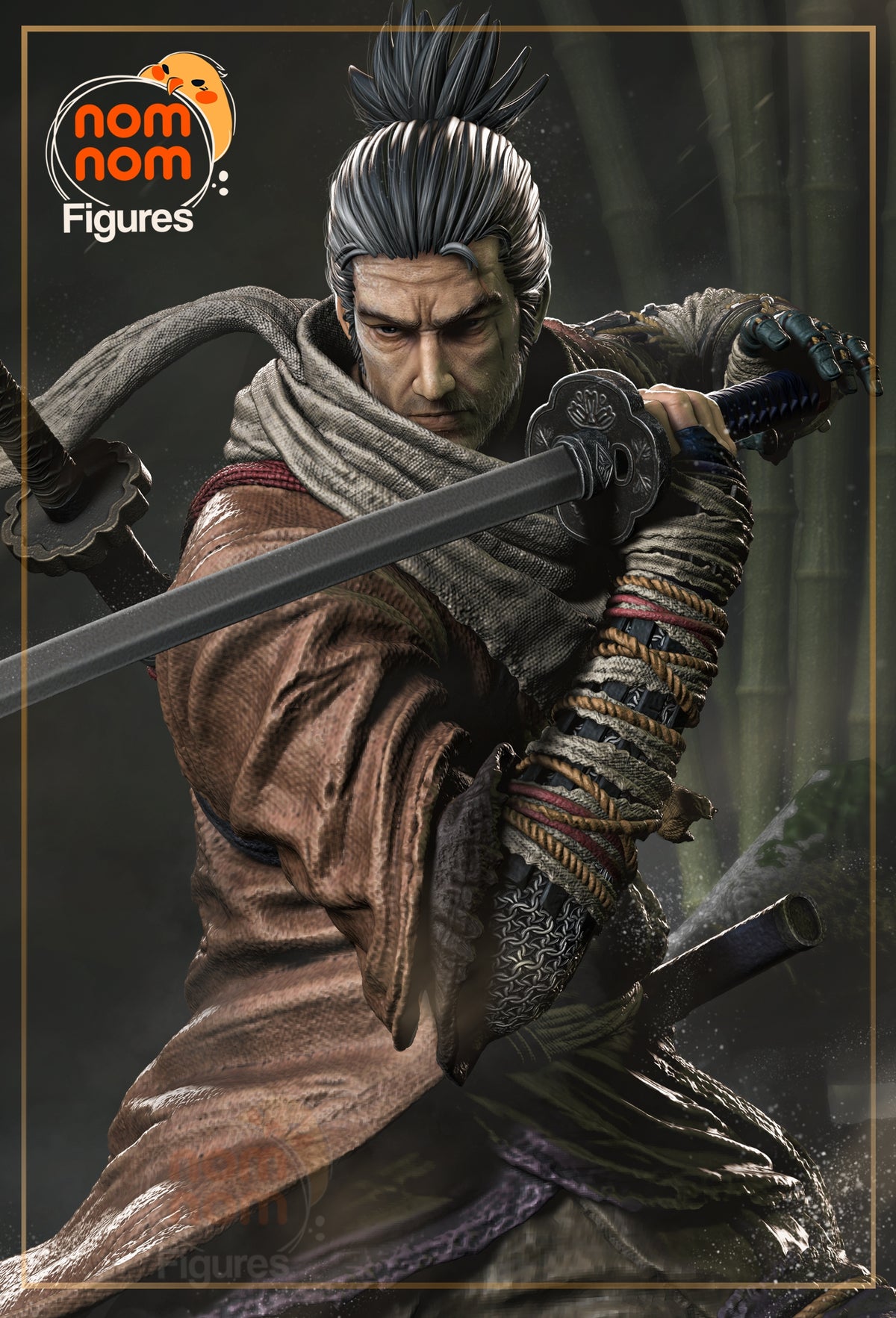 Fully painted sample of One-Armed Shinobi from Twice-Fallen Shadows by Nomnom, showing intended final look for display reference.