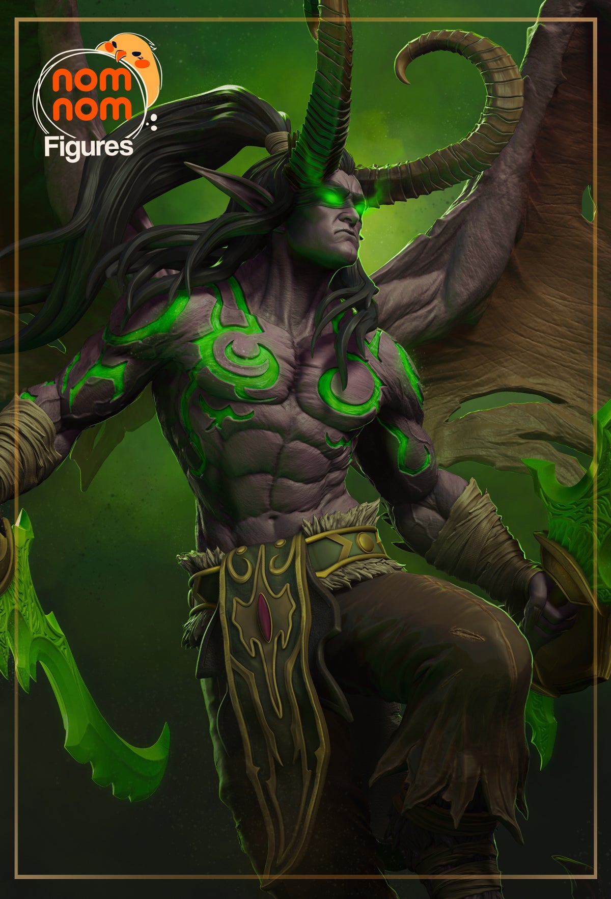 Fully painted sample of Demon Hunter from World of War Realms by Nomnom, showing intended final look for display reference.