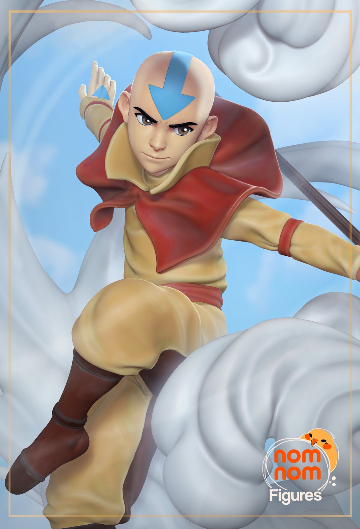 Painted Galeborn resin figure from Avatar: The Last Airbender crouches on a sculpted base.