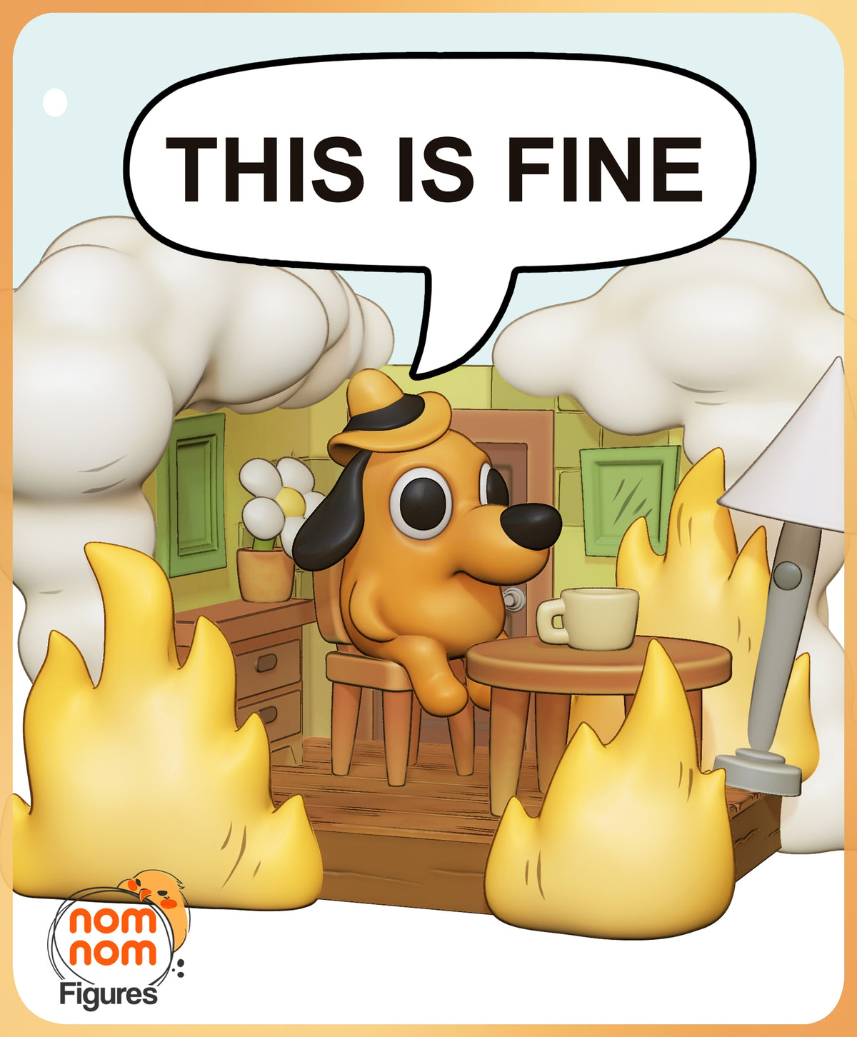 Fully painted sample of This Is Fine from Meme by Nomnom, showing intended final look for display reference.