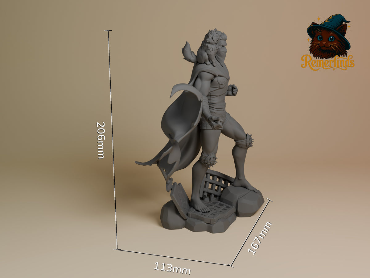 Unpainted Carl and Princess Donut resin figure from Dungeon Crawler Carl, angled on sculpted base.