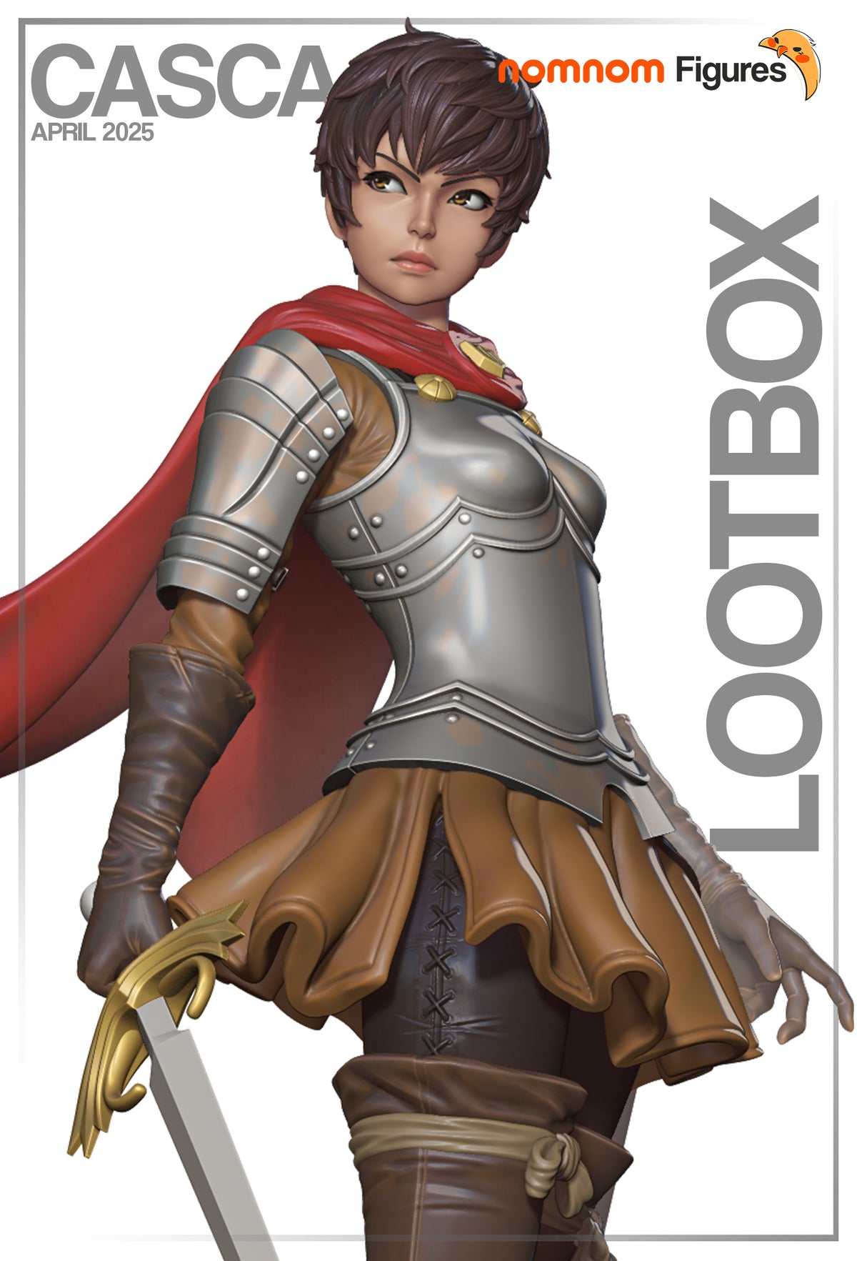 Casca from Berserk is a painted resin figure in a low-angle pose with armor, cape, and sword.
