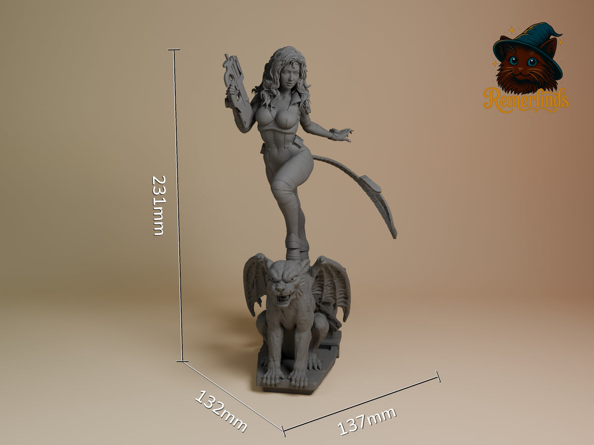Night Vigilante & Alley Cat from Batman is an unpainted resin figure in three-quarter view, holding a weapon on a gargoyle��?