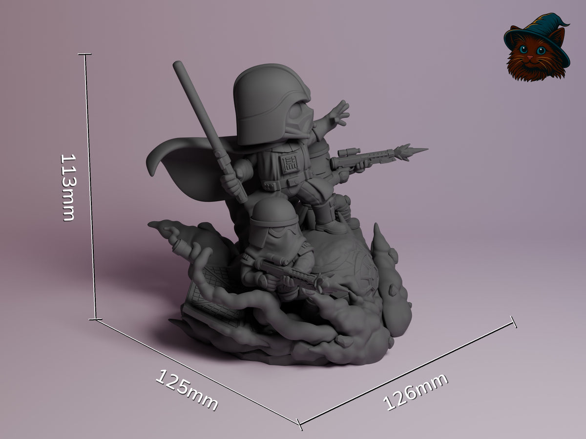 Dark Lord Mask from Galaxy Wars resin Chibi figure is an unpainted three-quarter seated design with weapons on a sculpted .