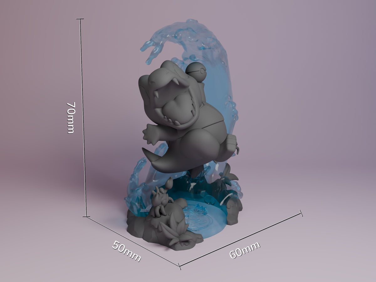 Totodile from Pokémon resin Chibi figure is unpainted on a sculpted water base, 70mm tall.