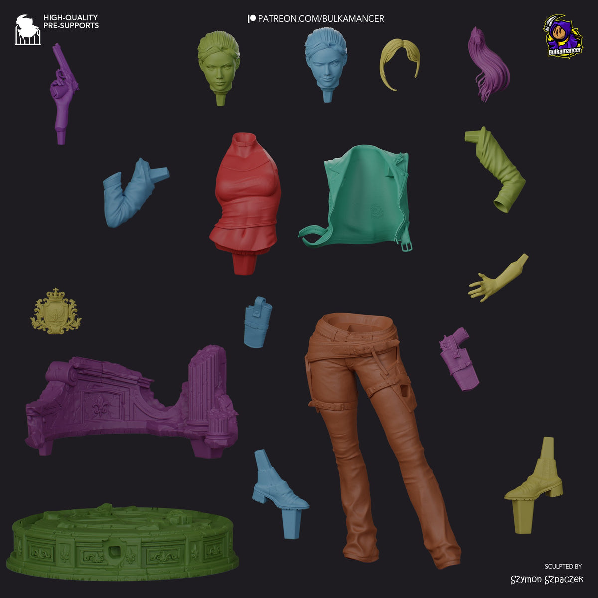 Claire Redfield from Resident Evil appears as unpainted resin figure parts with a sculpted base.
