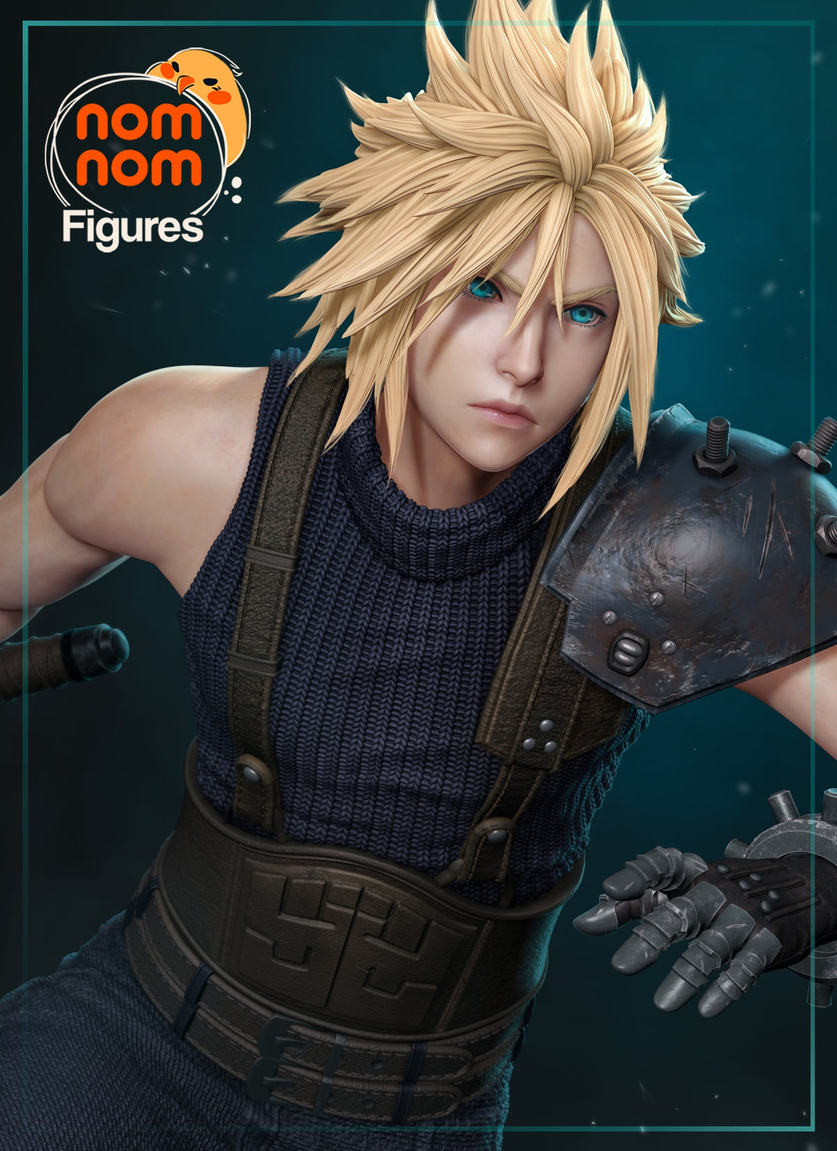 Fully painted sample of Cloud Strife from Final Fable by Nomnom, showing intended final look for display reference.