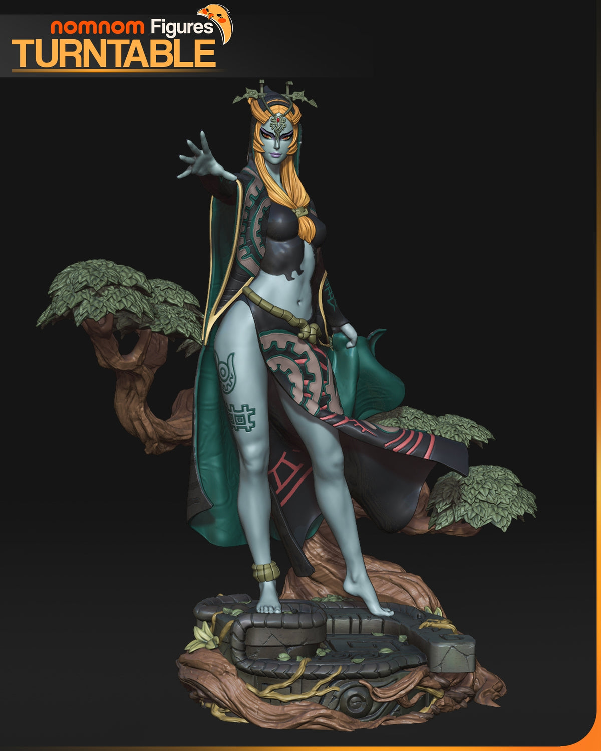 Front three-quarter view of Shadow Princess from Tales of Daelz, a painted resin figure reaching outward on a tree base.