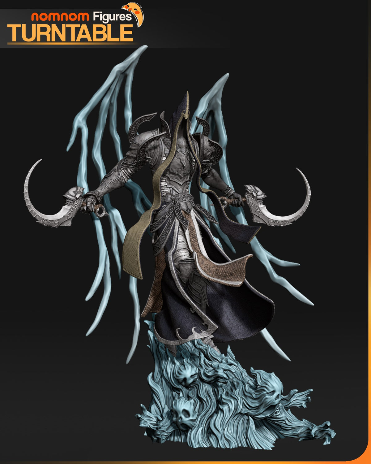 Malthael resin figure from Diablo, front-facing pose with outstretched wings, ornate armor and horns, painted details on skull base.