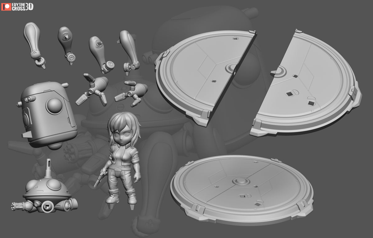 Unpainted Motoko Kusanagi from Ghost in the Shell resin Chibi figure parts include circular bases, shown from above.
