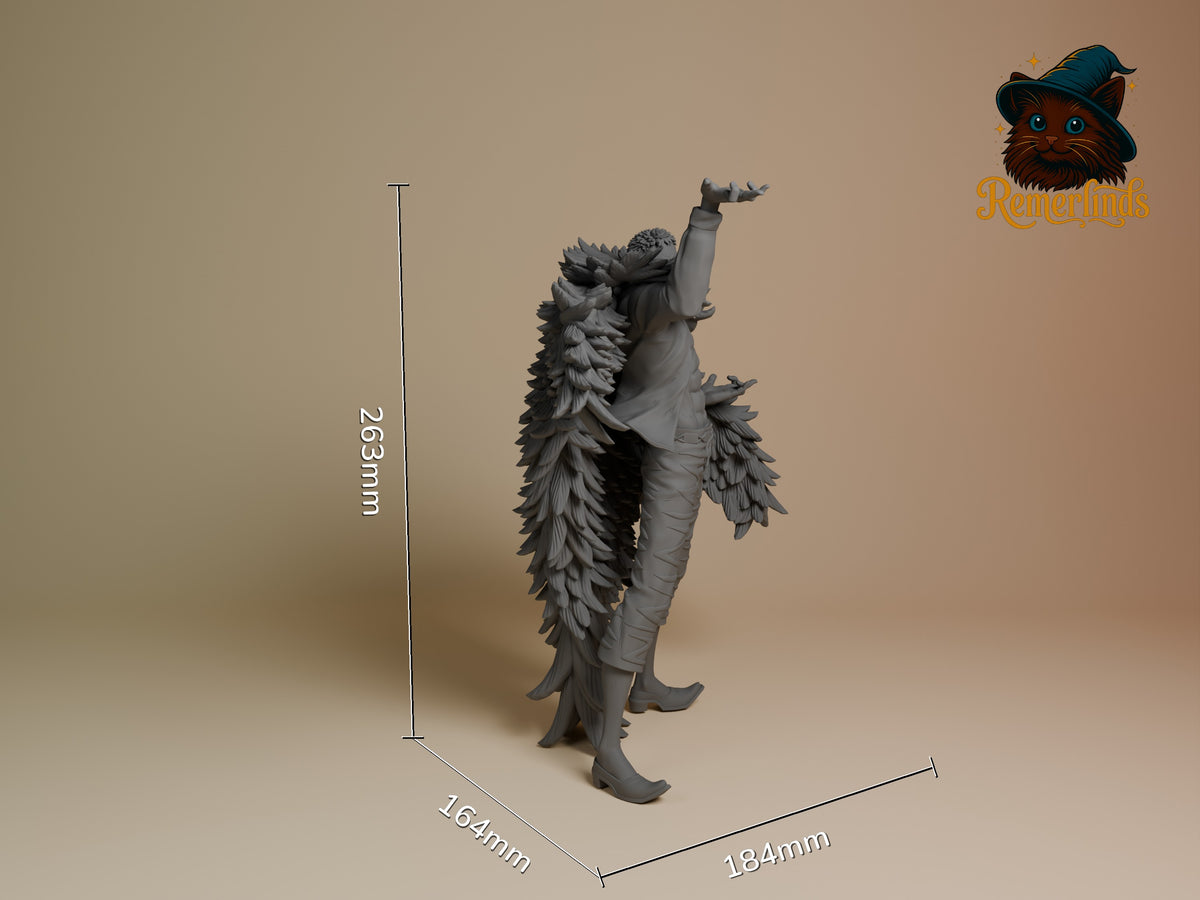 Unpainted Doflamingo from One Piece is a standing resin figure shown at 263 mm tall.