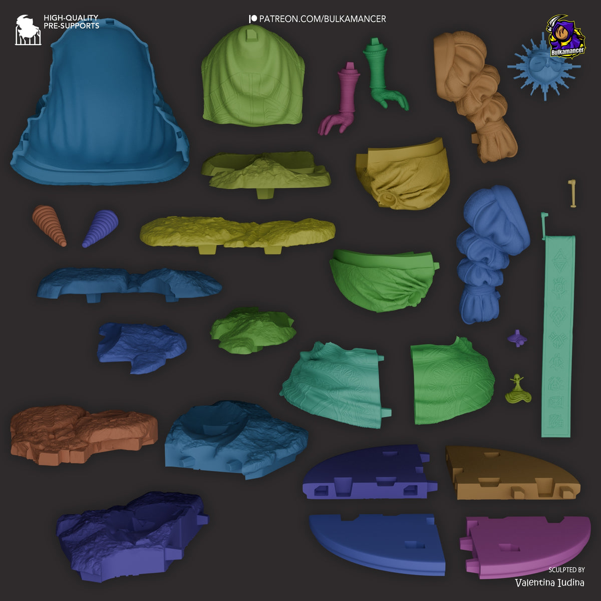 Esquie from Expedition 33 resin figure parts shown unpainted in a flat-lay layout.