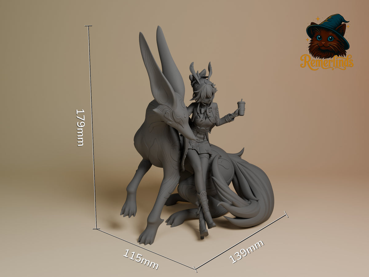 Evanescia from Honkai Star Rail is an unpainted resin figure seated with a sculpted creature, 179mm tall.