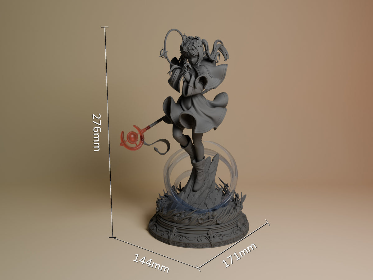 Frieren from Frieren: Beyond Journey's End is an unpainted resin figure posed with staff, spell effect, and ornate sculpted .