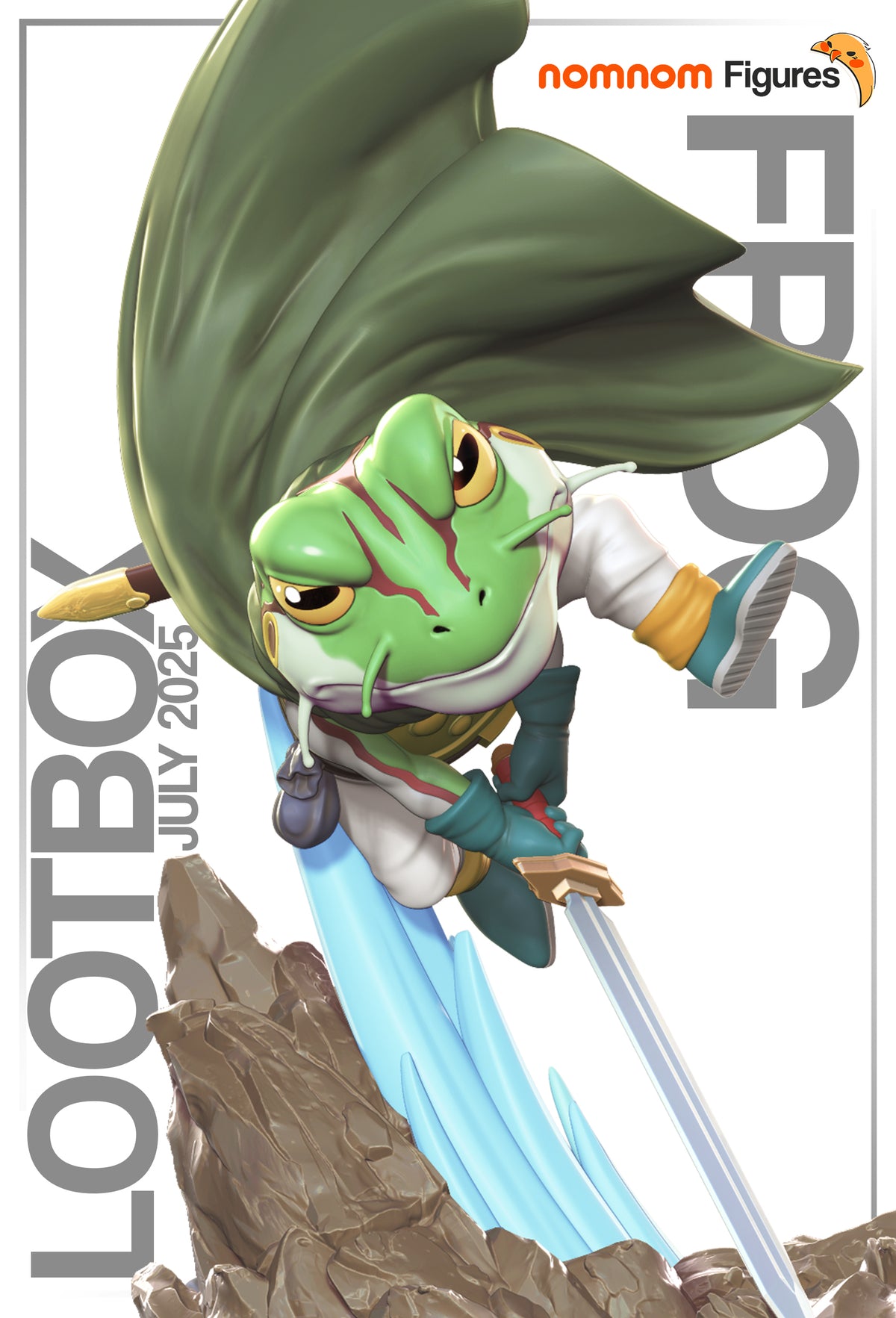 Fully painted sample of Frog from Chrono Trigger by Nomnom, showing intended final look for display reference.