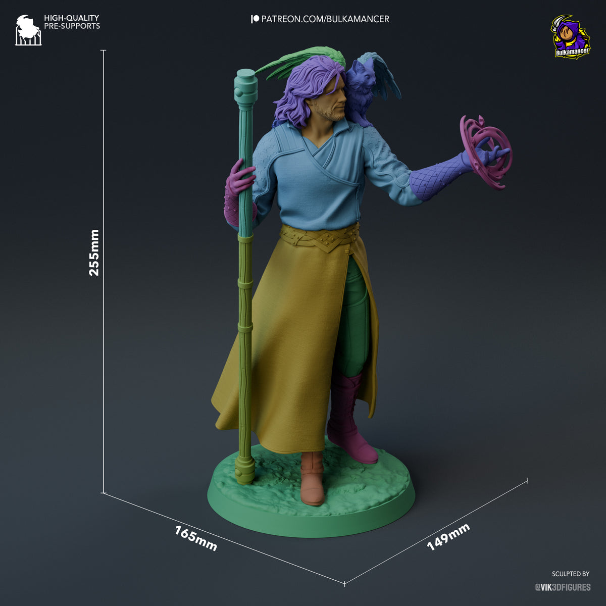 Gale from Baldur's Gate resin figure shown in three-quarter view, unpainted on a sculpted base.