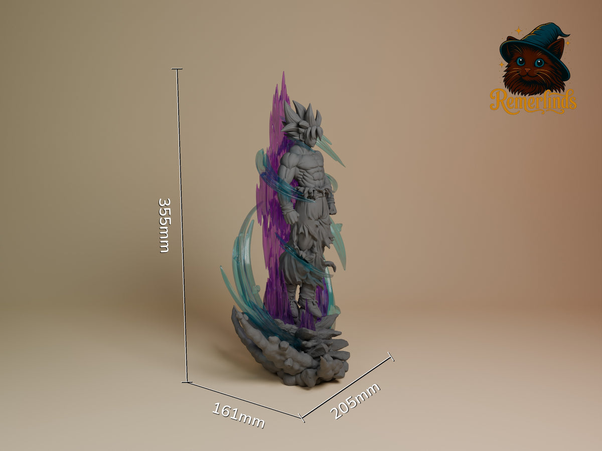 Silver Instinct Fighter from Dragon Sphere Y: gray unpainted resin figure, side view, sculpted base, 355 mm tall.