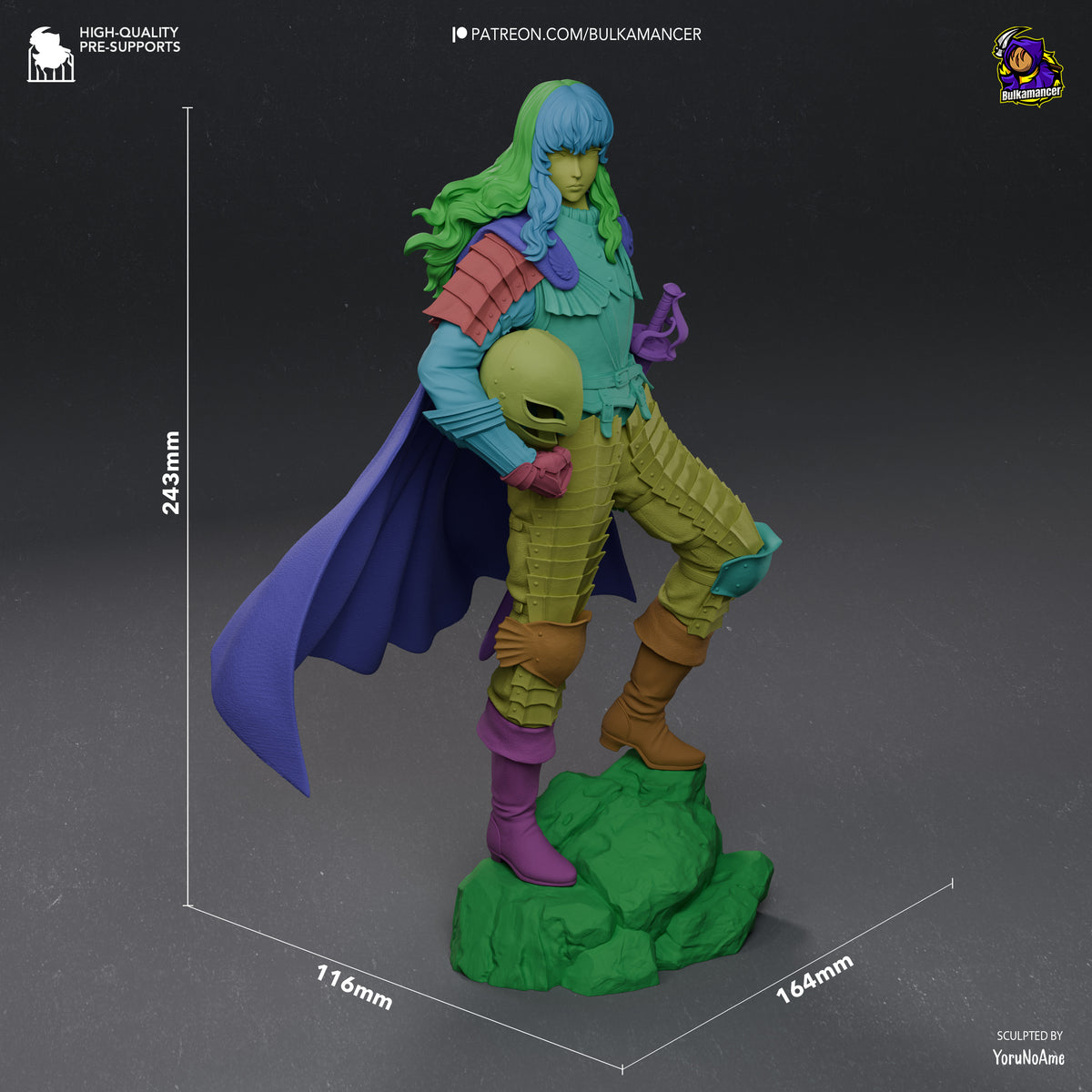Griffith from Berserk is an unpainted resin figure in three-quarter view on a rocky base with scale marks.