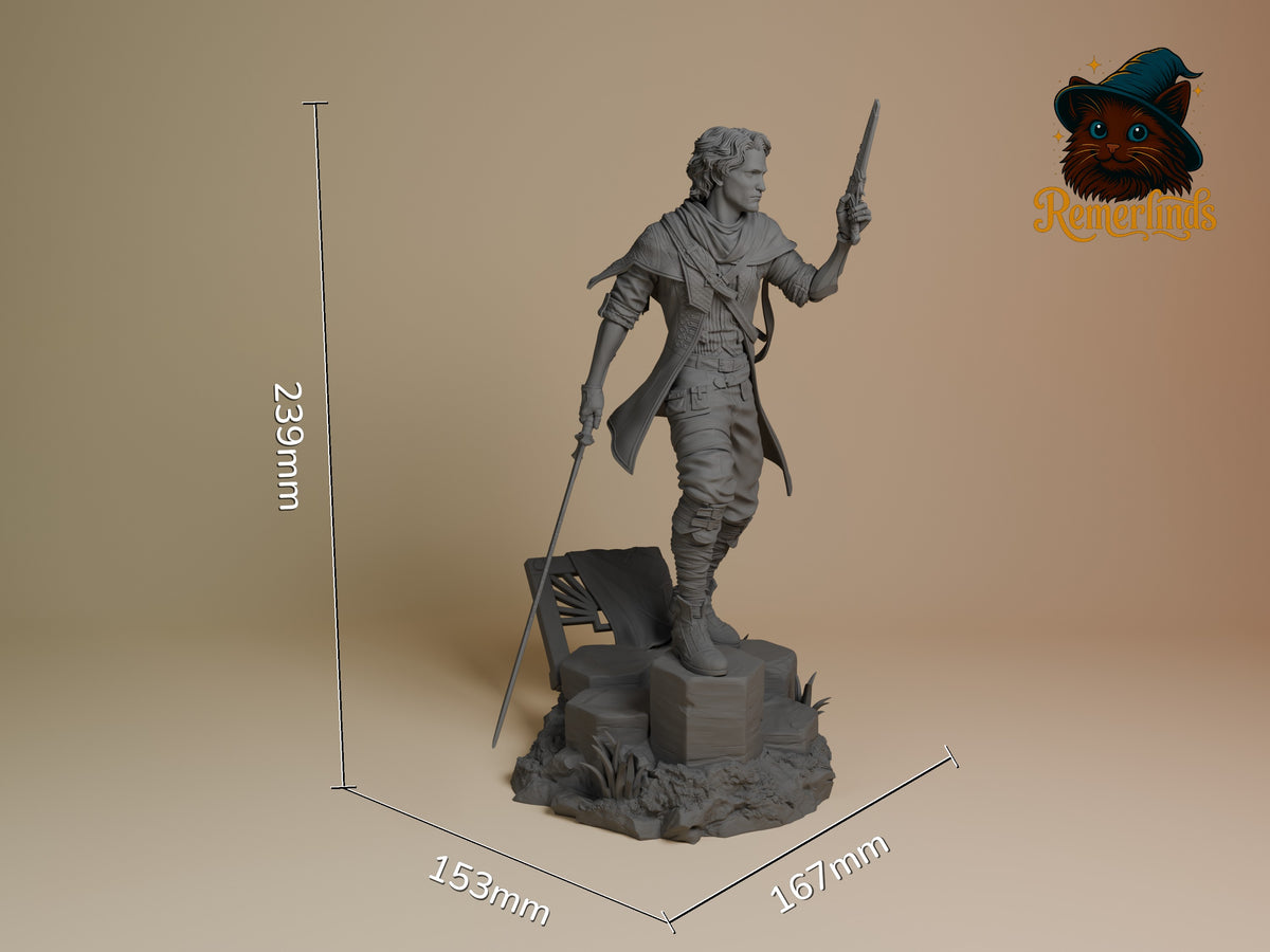Gustave from Expedition 33 is an unpainted resin figure posed with two blades on a sculpted base.