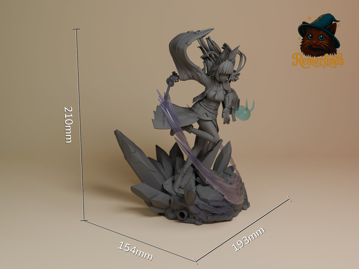 Hoshimi Miyabi from Zenless Zone Zero is an unpainted resin figure posed on a sculpted base.