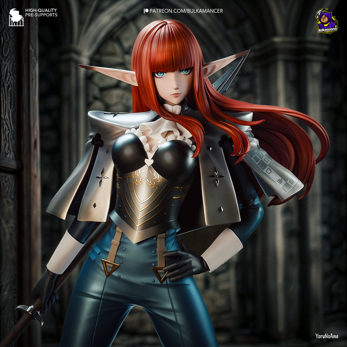Painted resin figure of Hulkenberg from Metaphor: ReFantazio faces forward with one hand at her waist.