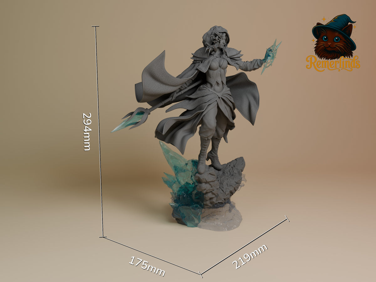 Jaina Proudmoore from World of Warcraft resin figure stands unpainted on a sculpted base, scaled 294mm tall.