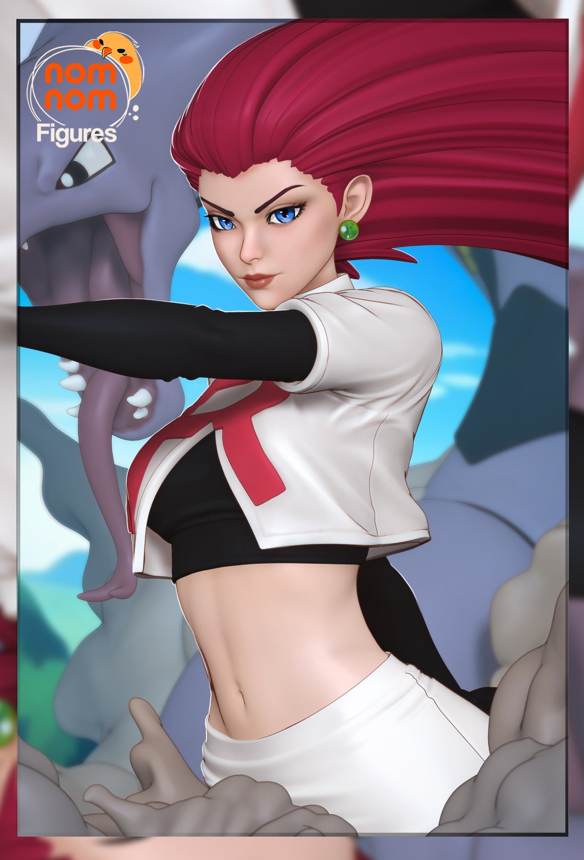 Jessie from Pokémon is a painted resin figure in a close three-quarter pose, arm extended.