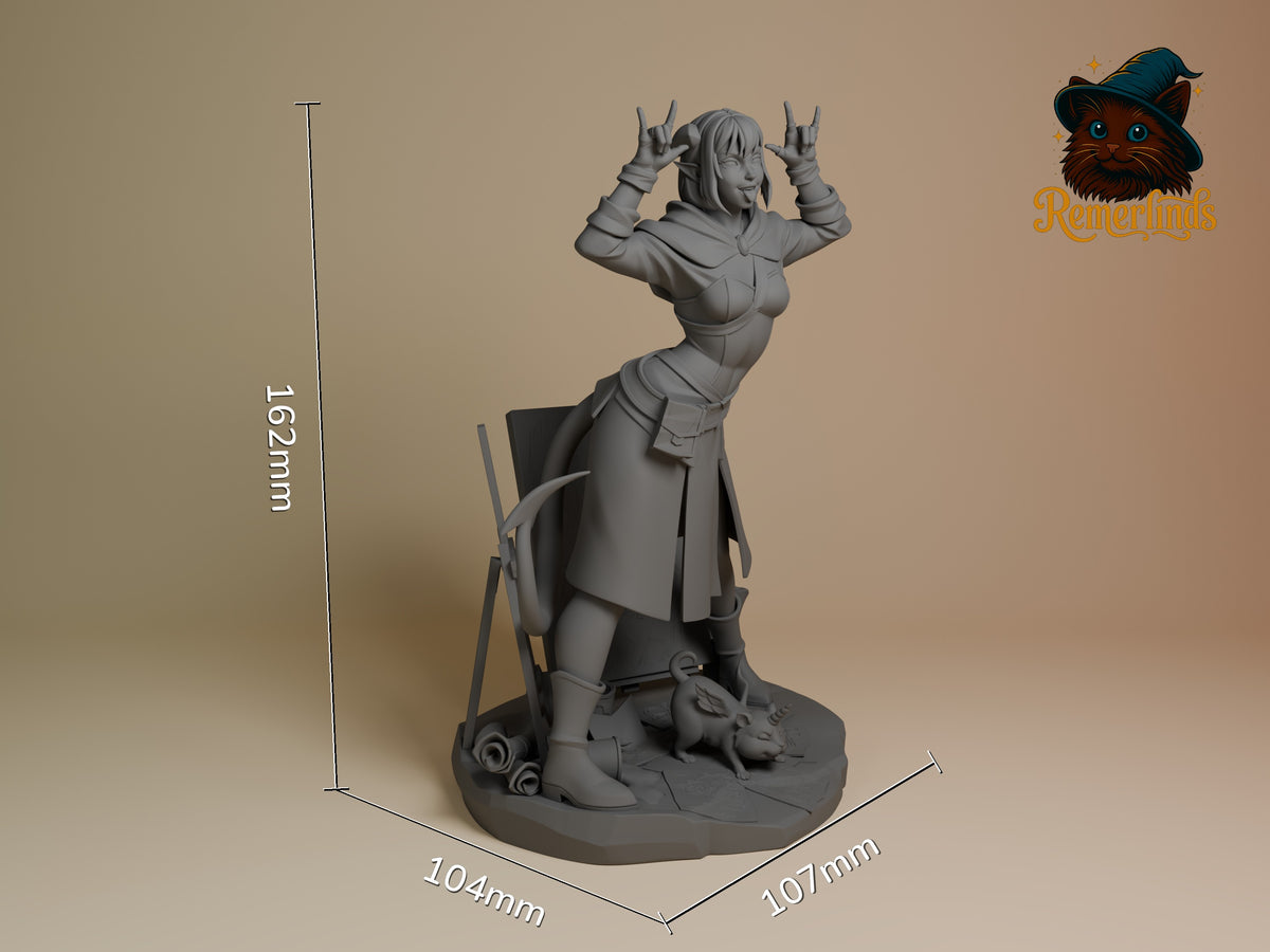 Jester from The Mighty Nein is an unpainted resin figure in three-quarter view, hands raised on a sculpted base, 162mm tall.
