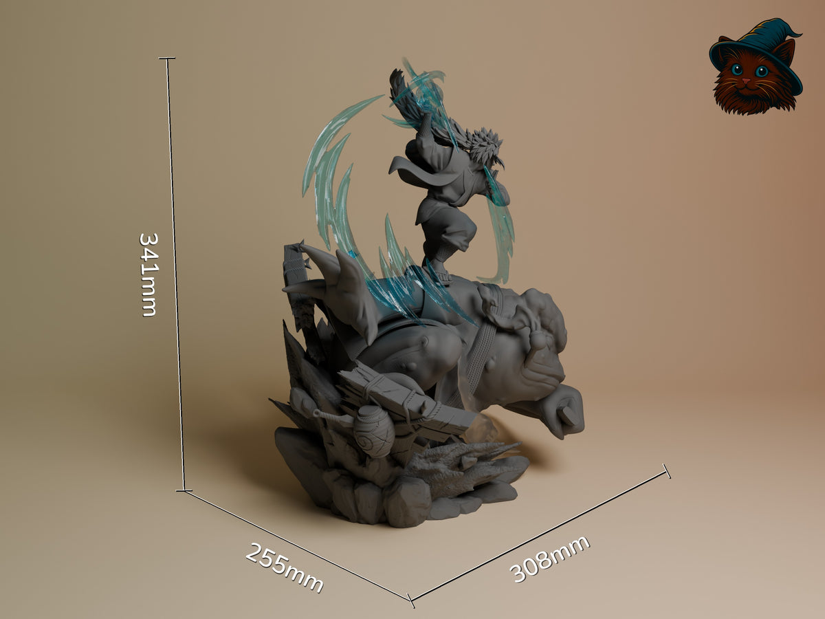 Jiraiya from Naruto is an unpainted resin figure in a dynamic pose on a sculpted base, 341mm tall.