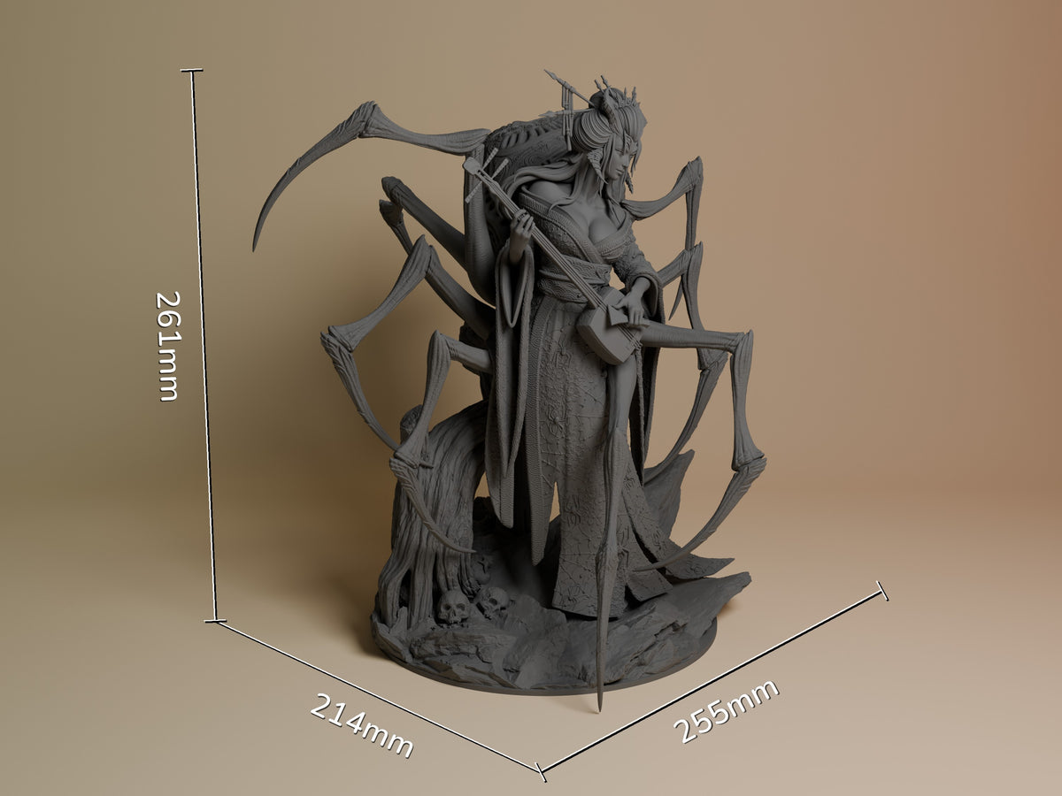 Jorogumo Yokai from Original Art is an unpainted resin figure, front-facing with spider legs and skull base, 261mm tall.