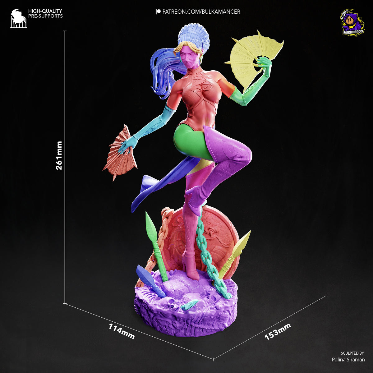 Kitana from Mortal Kombat is an unpainted multicolor resin figure, 261mm tall, posed on a sculpted base.