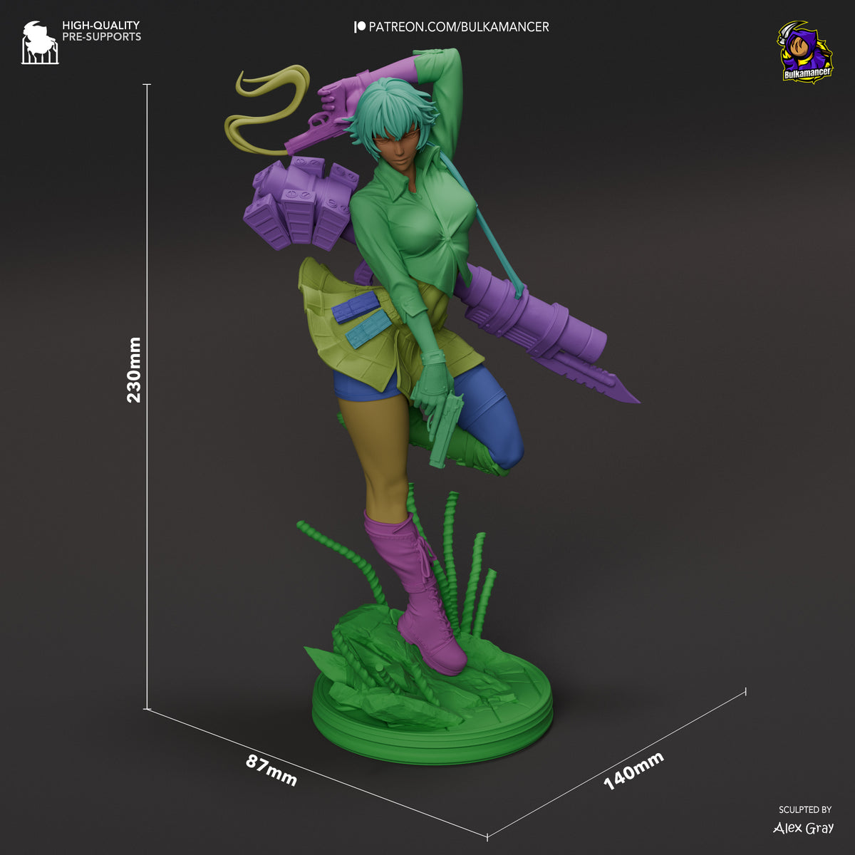 Lady from Devil May Cry 3 resin figure stands unpainted on a sculpted base at 230mm scale.