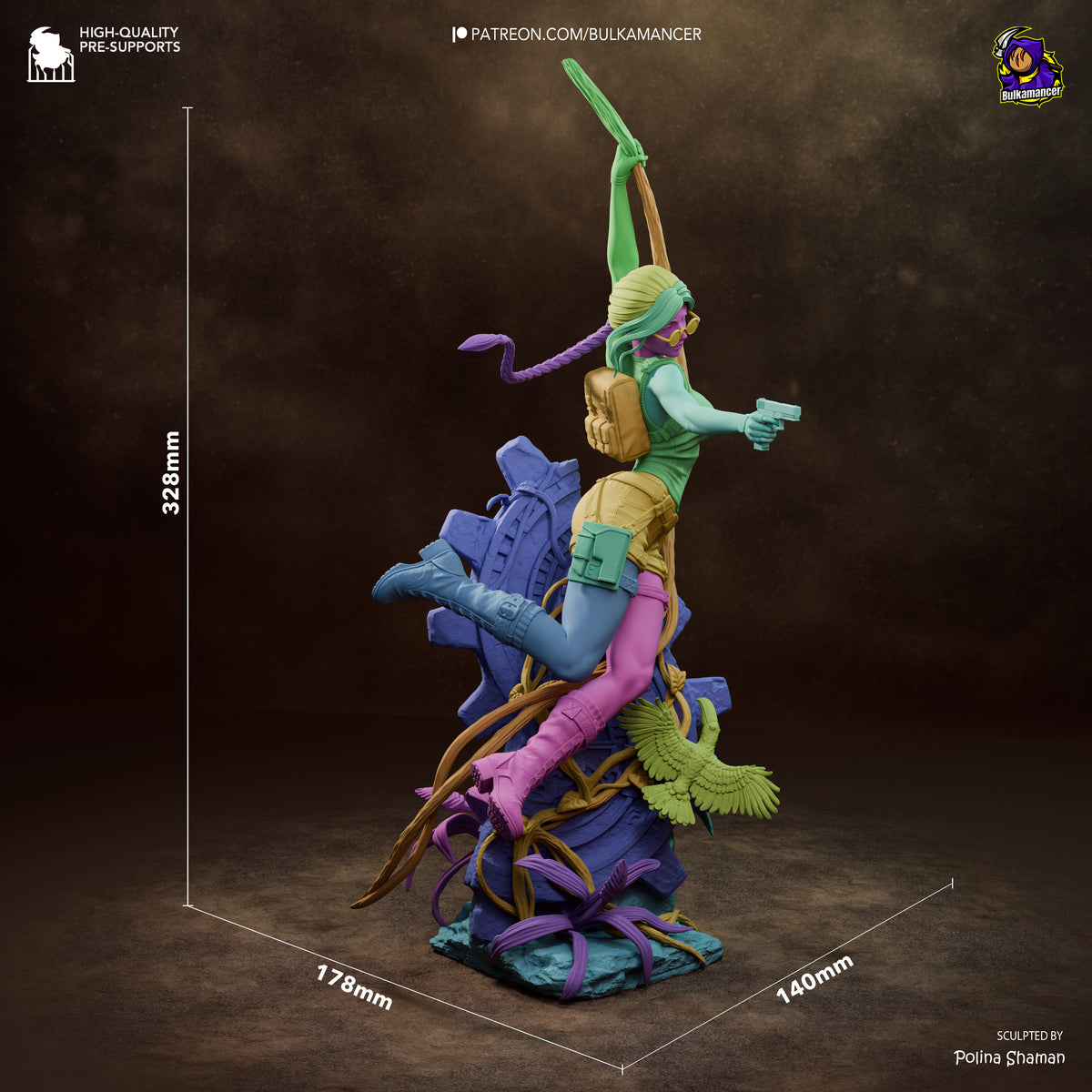 Size comparison image showing height and scale reference for Relic Hunter figure.