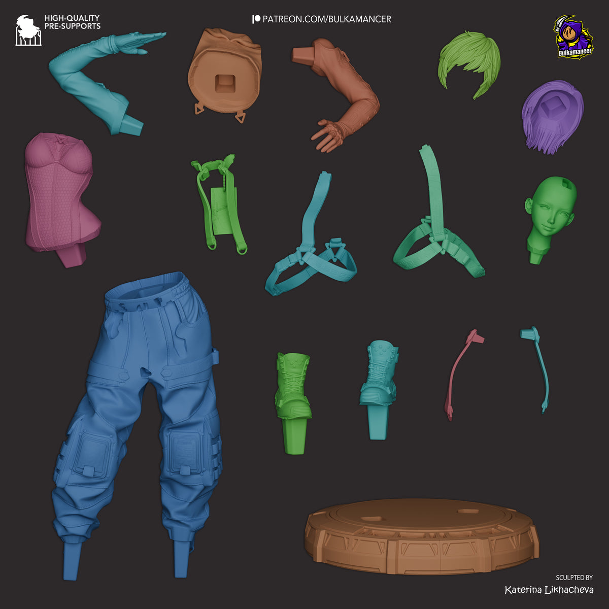 Unpainted Lily from Stellar Blade resin figure parts are arranged flat with a sculpted base.