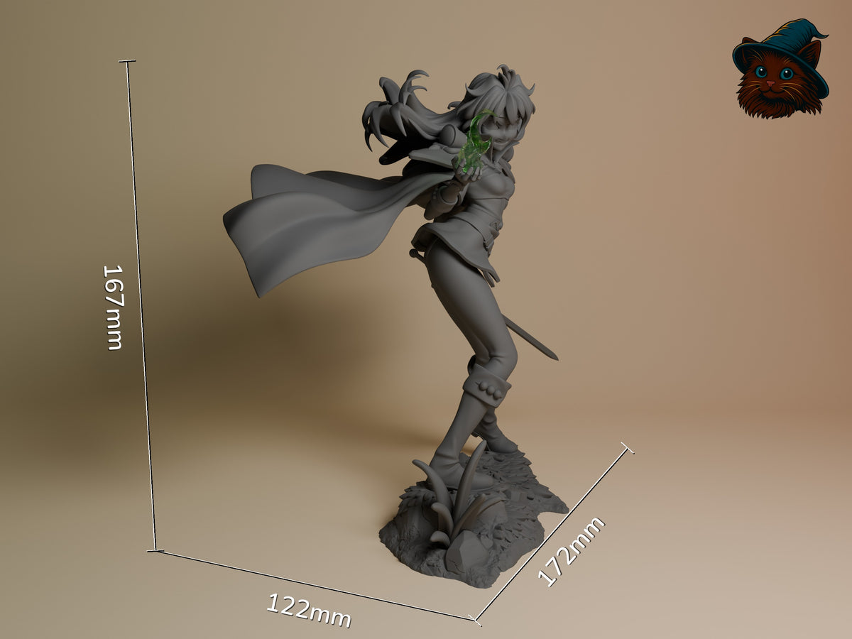 Lina Inverse from Slayers is an unpainted resin figure in a dynamic pose on a sculpted base.