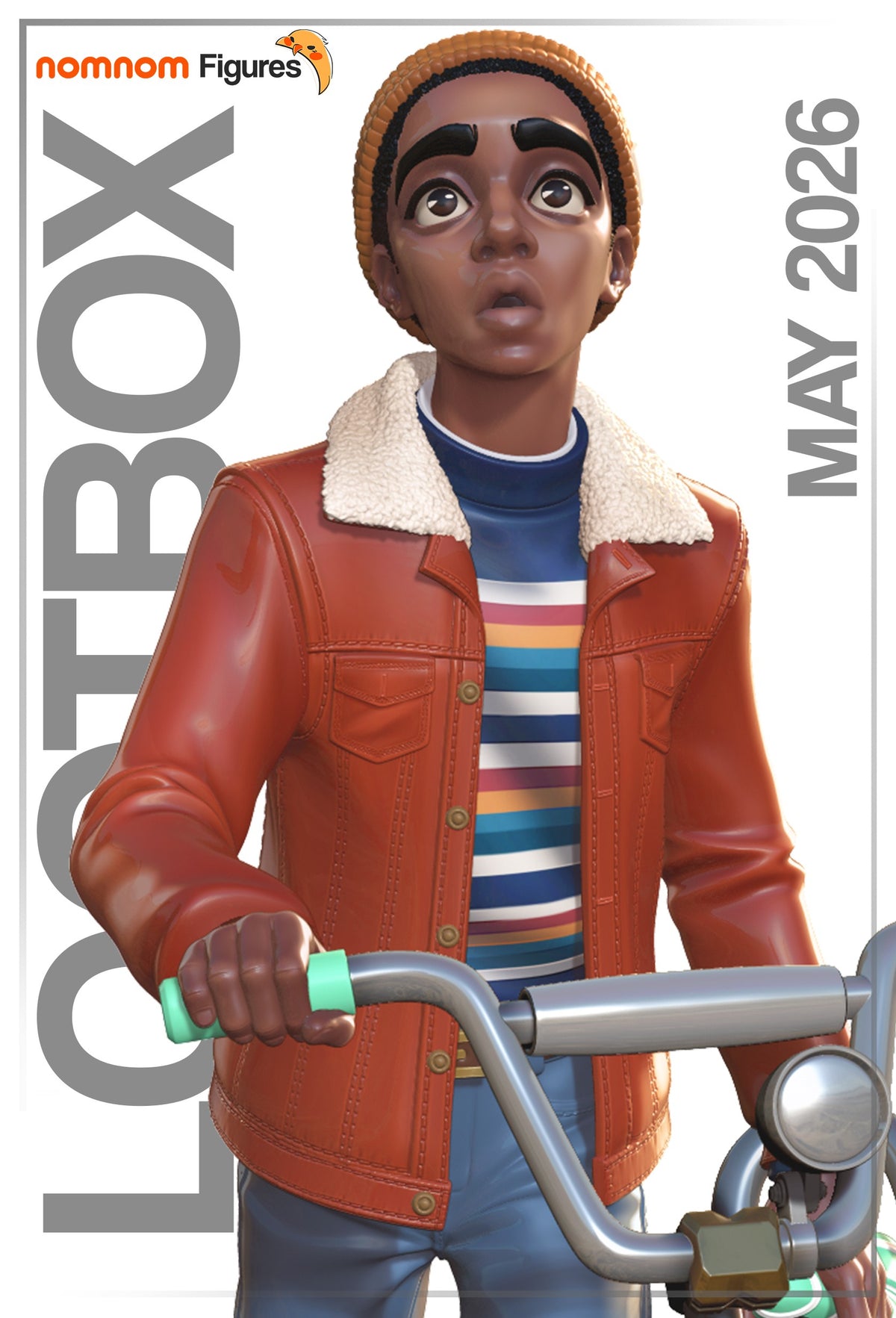 Painted Lucas from Stranger Things resin figure faces forward, gripping bicycle handlebars.