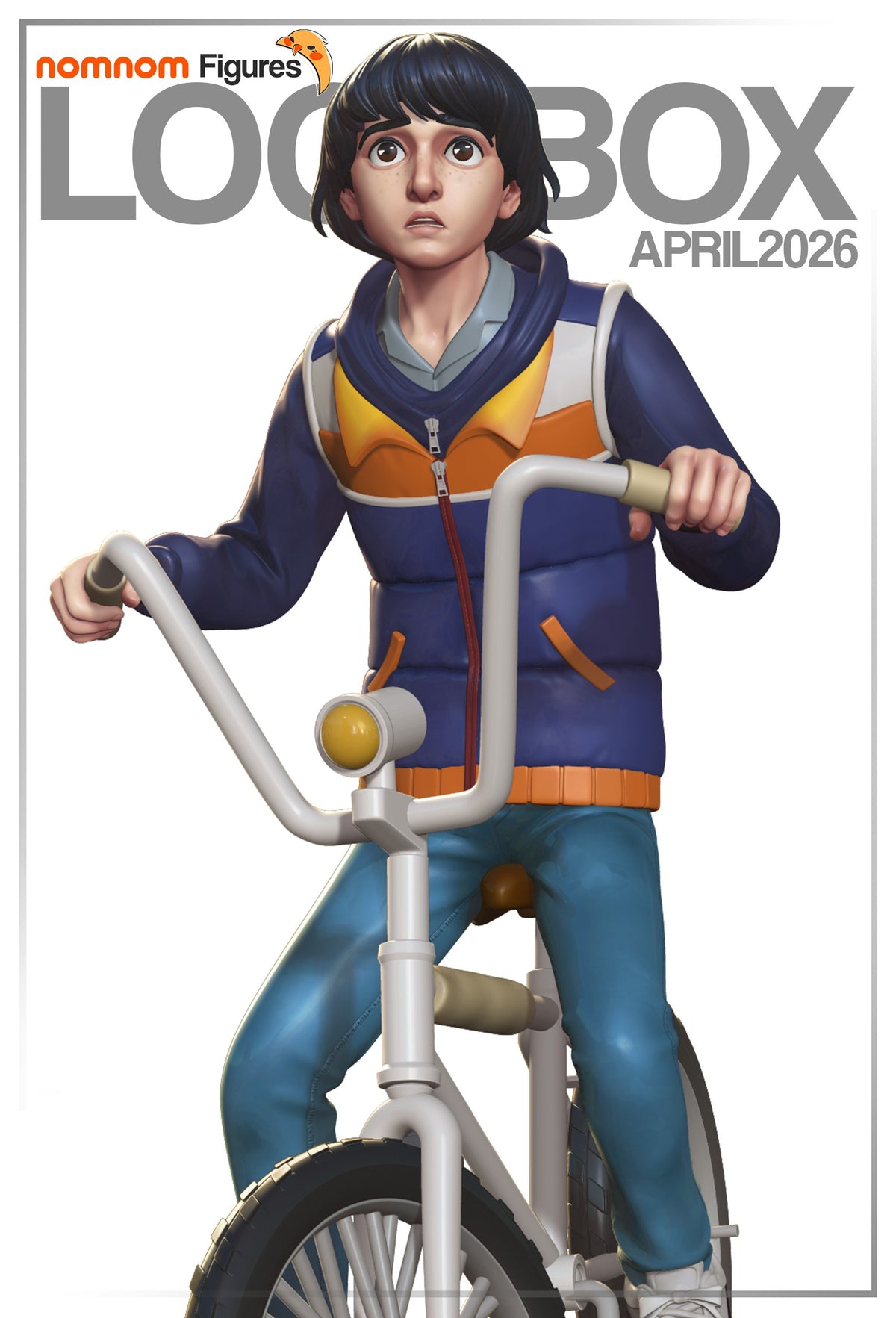 Mike from Stranger Things resin figure, painted and shown front-facing on a bicycle.